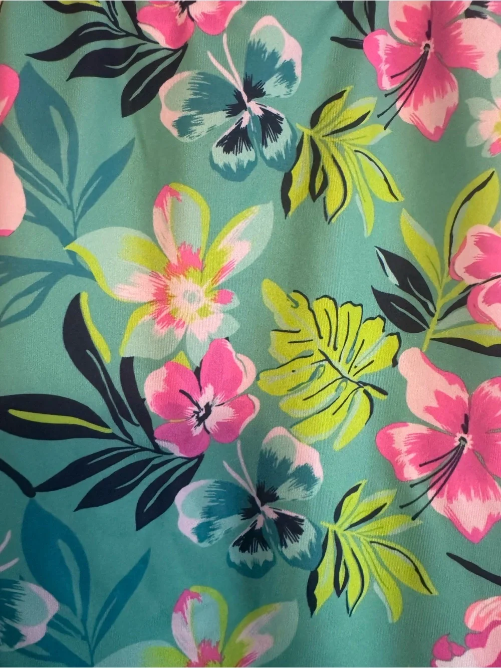 Lands' End Girls' Floral Swim Tank Top - Teal, Pink & Lime